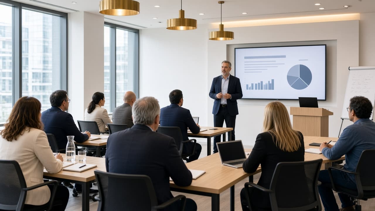 Executive education workshop in a modern classroom